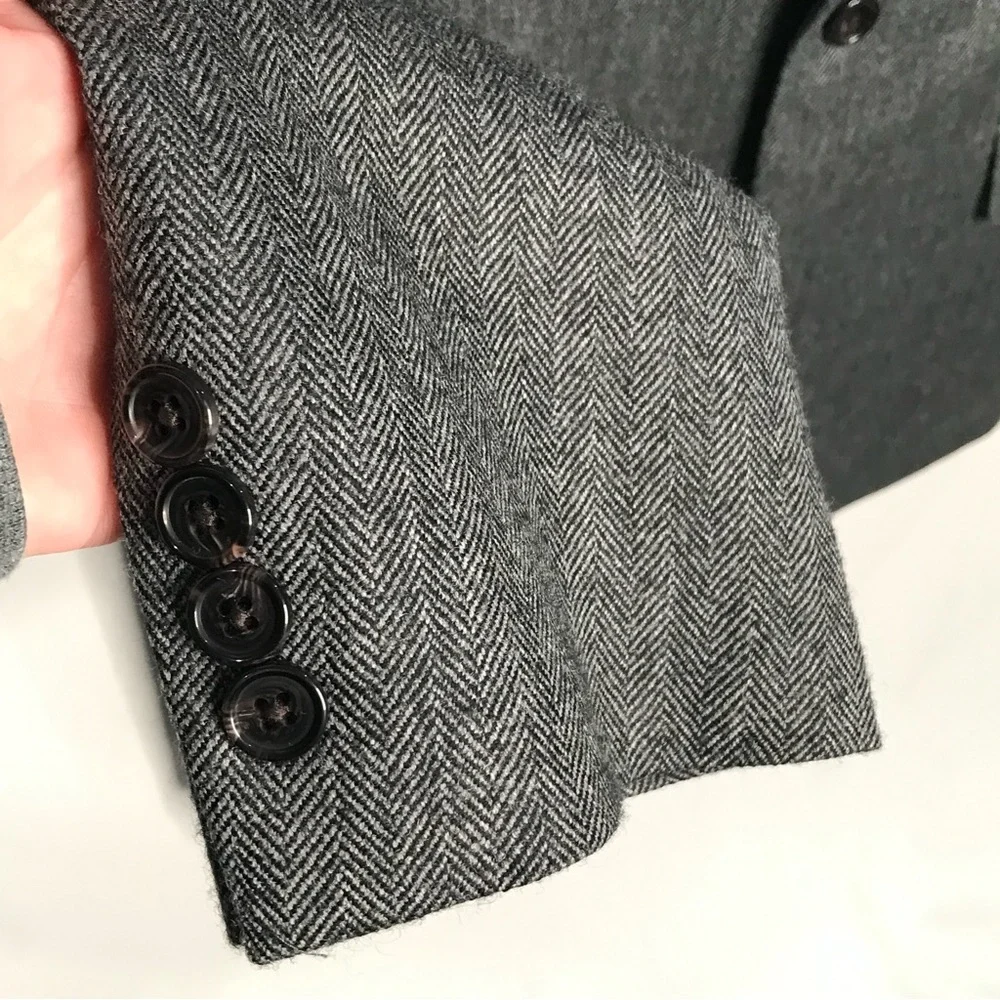 Ralph Lauren Mens Blazer 44R 100%‎ Wool Charcoal Gray Herringbone Macy's Store